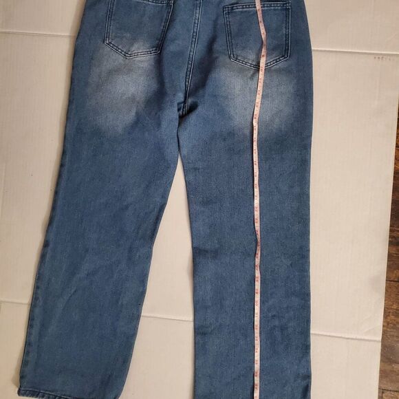 Washed Heart Pattern Cargo Jeans, Slash Pocket Whiskering Low Rise Loose L(8/10) - Picture 4 of 6